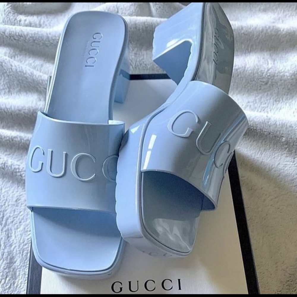 light blue Gucci Rubber slide sandals